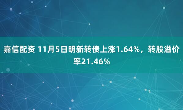 嘉信配资 11月5日明新转债上涨1.64%，转股溢价率21.46%